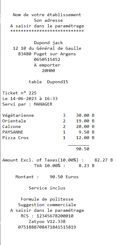 Ticket avec les informations modifiées