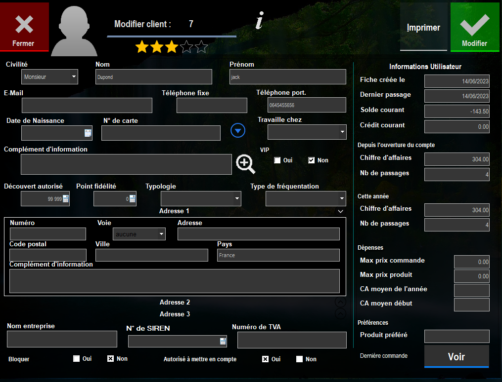 Fiche client après modifications