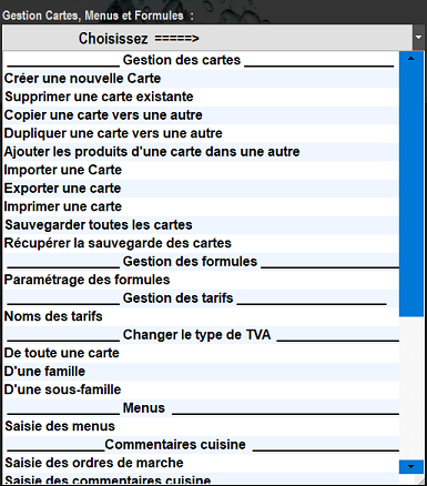 Fonctions de gestion des cartes menus et formules Zatyoo