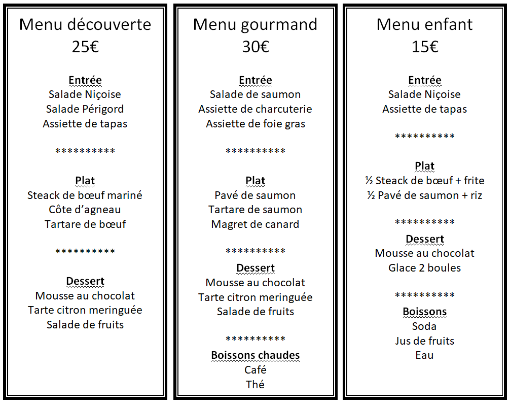 Exemple de menus