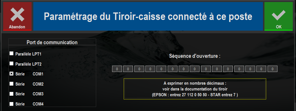Paramétrer le tiroir caisse