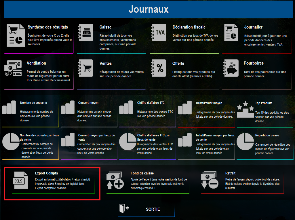 Touche Export compta dans les journaux