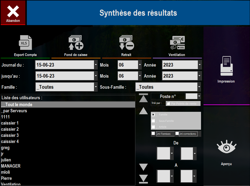 Vue d'ensemble de la Synthèse des résultats