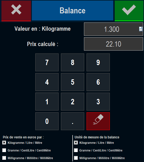 Fenêtre d'utilisation de la balance avec zatyoo