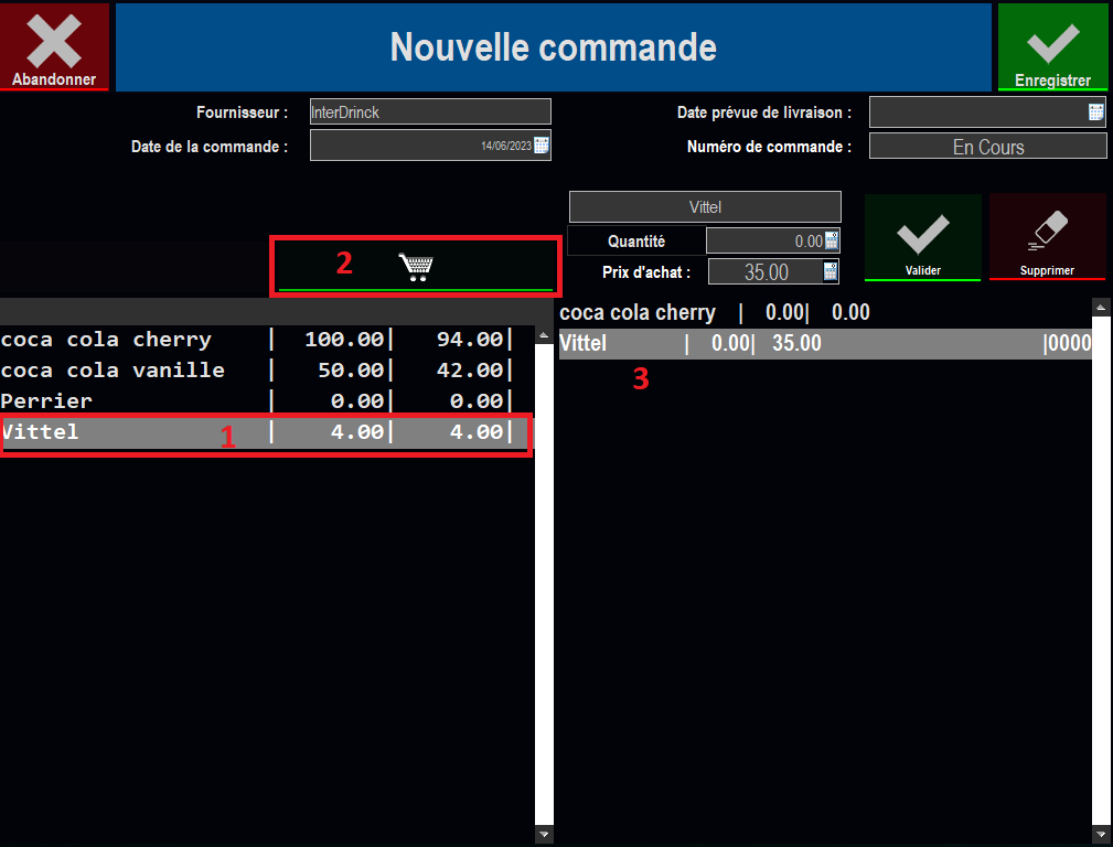 gestion d'une nouvelle commandes