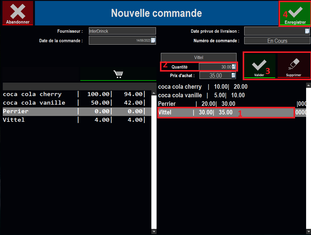 gestion d'une nouvelle commandes