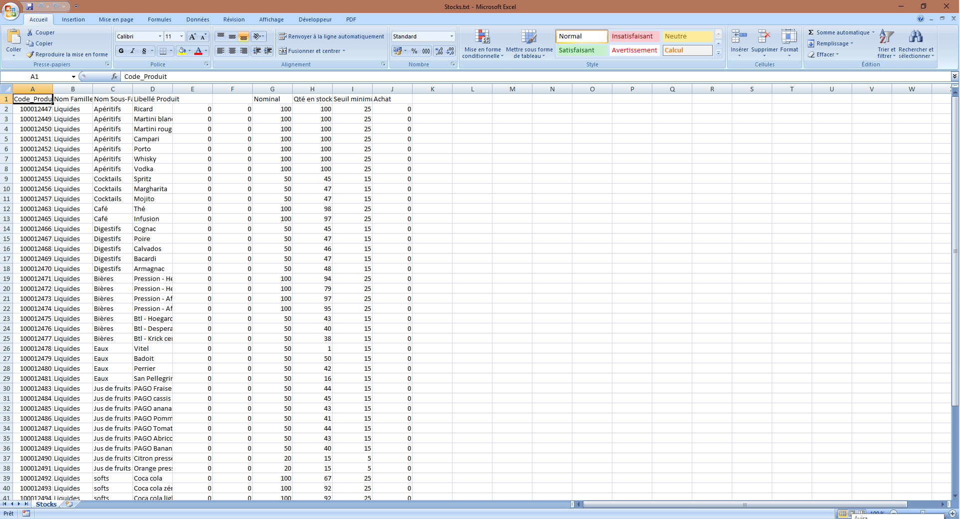 arrangement des données dans Excel