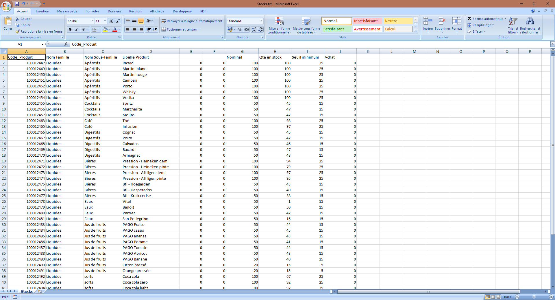 arrangement des données dans Excel