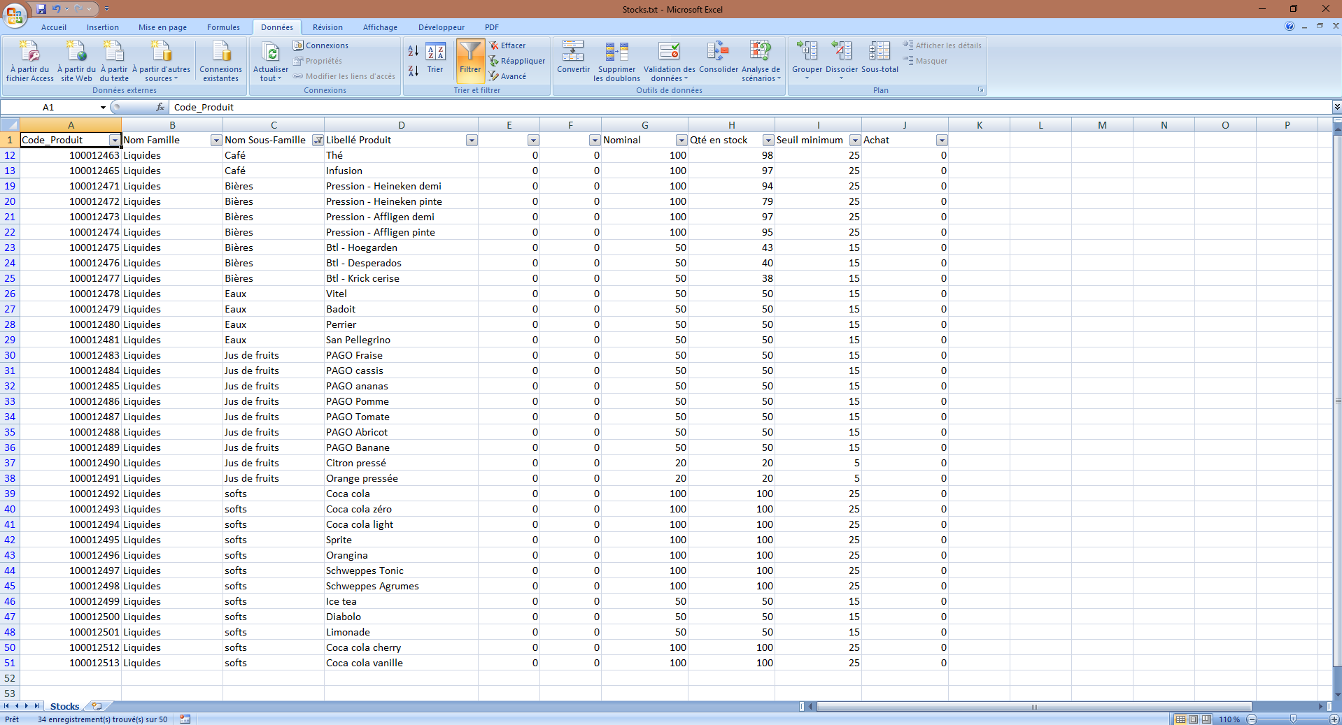 arrangement des données dans Excel