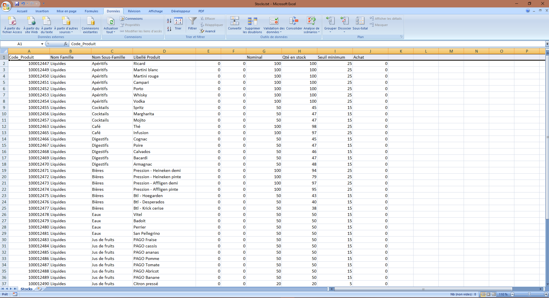 arrangement des données dans Excel