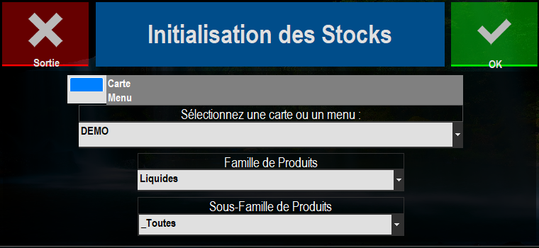 écran : "Initialisation des Stocks"