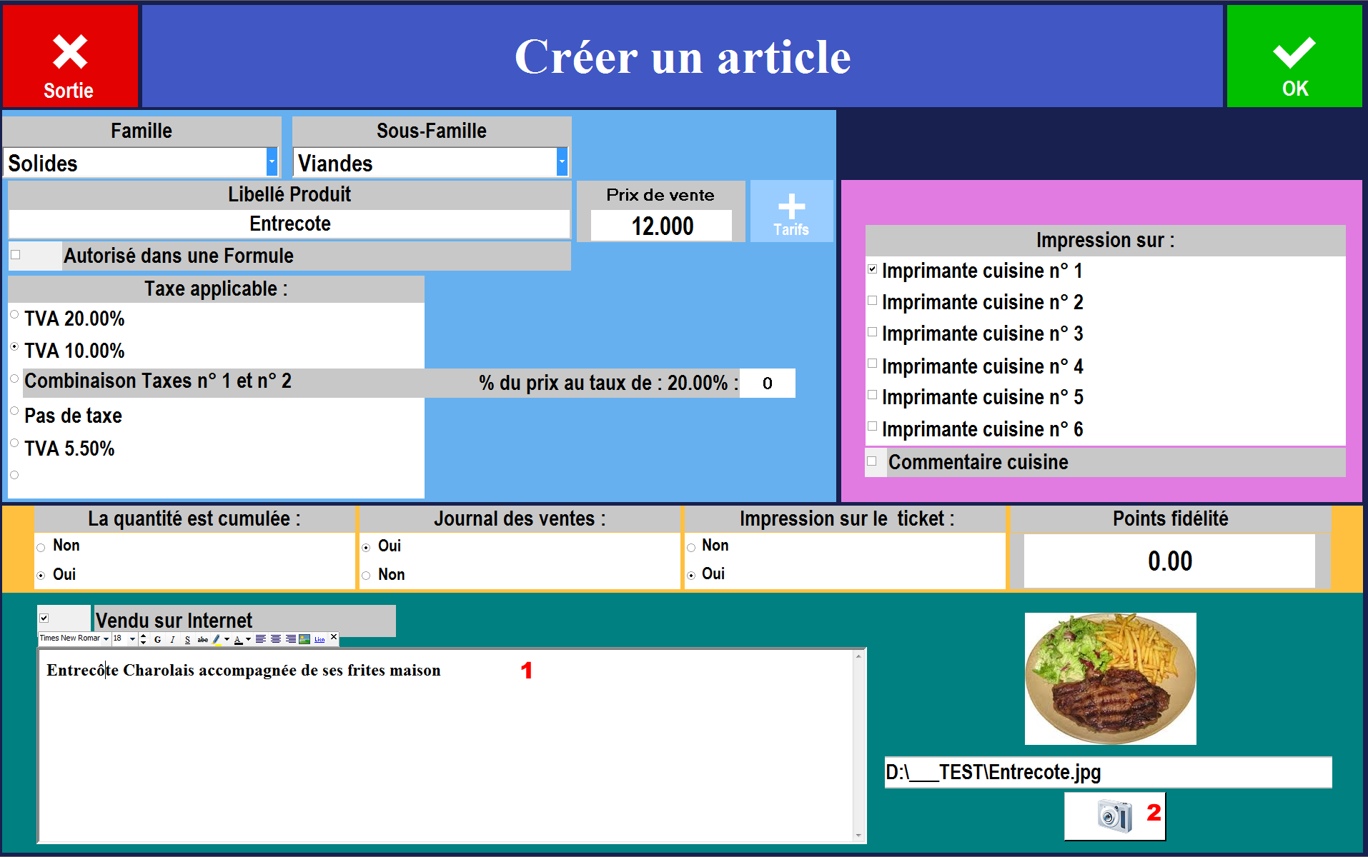 interface de création d'un nouveau produit