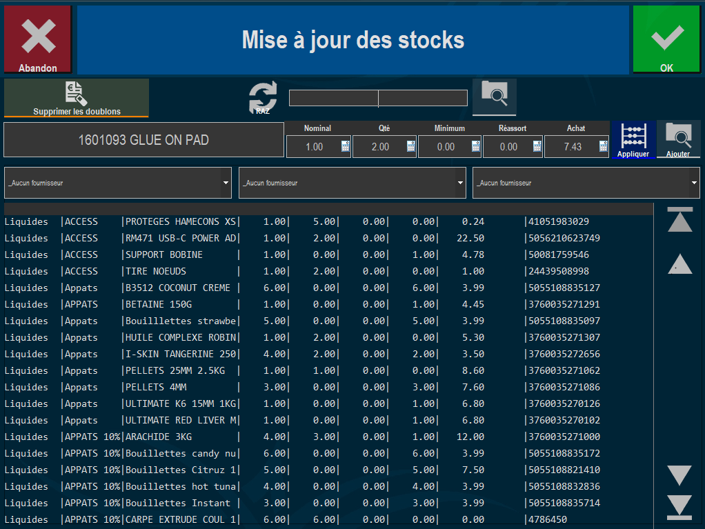 Aperçu écran de gestion des stocks Zatyoo